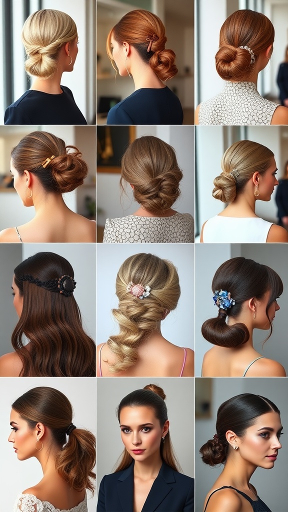 A variety of stylish clamp hairstyles on models showcasing elegance and versatility.